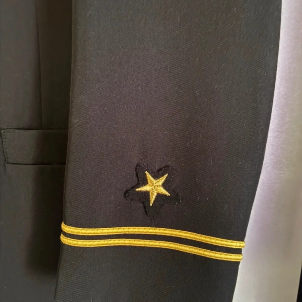 Black Double-Breasted Coat with Gold Trim